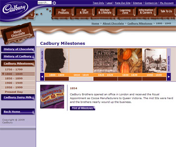 cadbury.co.uk - Cadbury Milestones